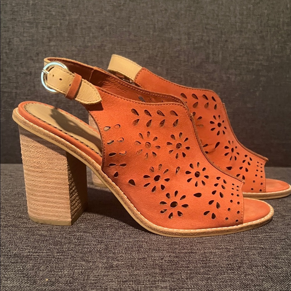 Anthropologie Suede heeled sandals 7.5